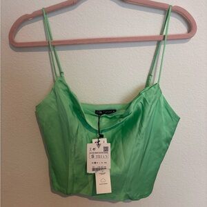 Zara Green Fitted Ruched Camisole